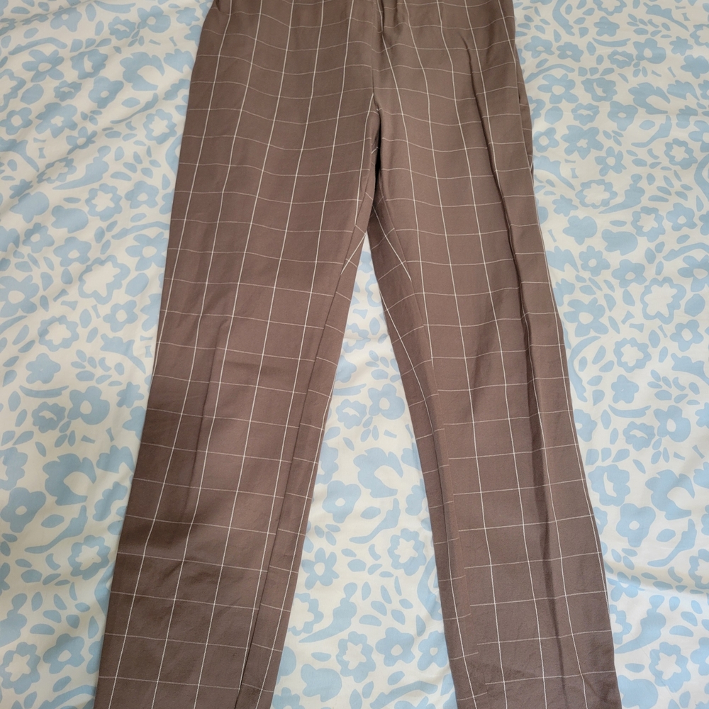Women's Brown Checkered Dress Pants